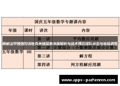最新法甲强强对话胜负关键因素深度解析与战术博弈球队状态与临场调整 最新法甲强强对话胜负关键因素深度解析与战术博弈球队状态与临场调整