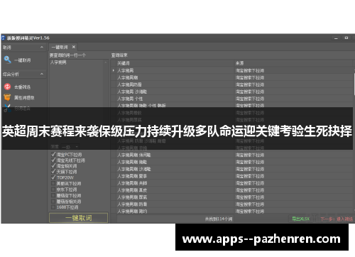 英超周末赛程来袭保级压力持续升级多队命运迎关键考验生死抉择